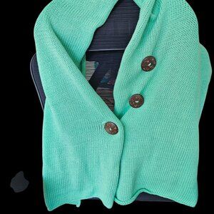 Mint green Lulu-B wrap shawl throw chunky buttons